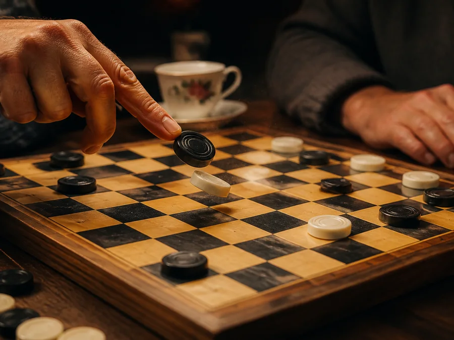 International draughts AI play with difficulty, hint, undo, and replay controls