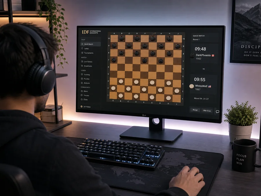 Leaving, reconnecting, and closing an online international draughts room